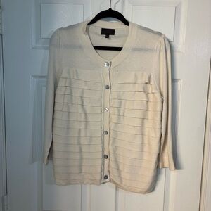 Pure Collection Cream Textured Cardigan Sweater, Size 12